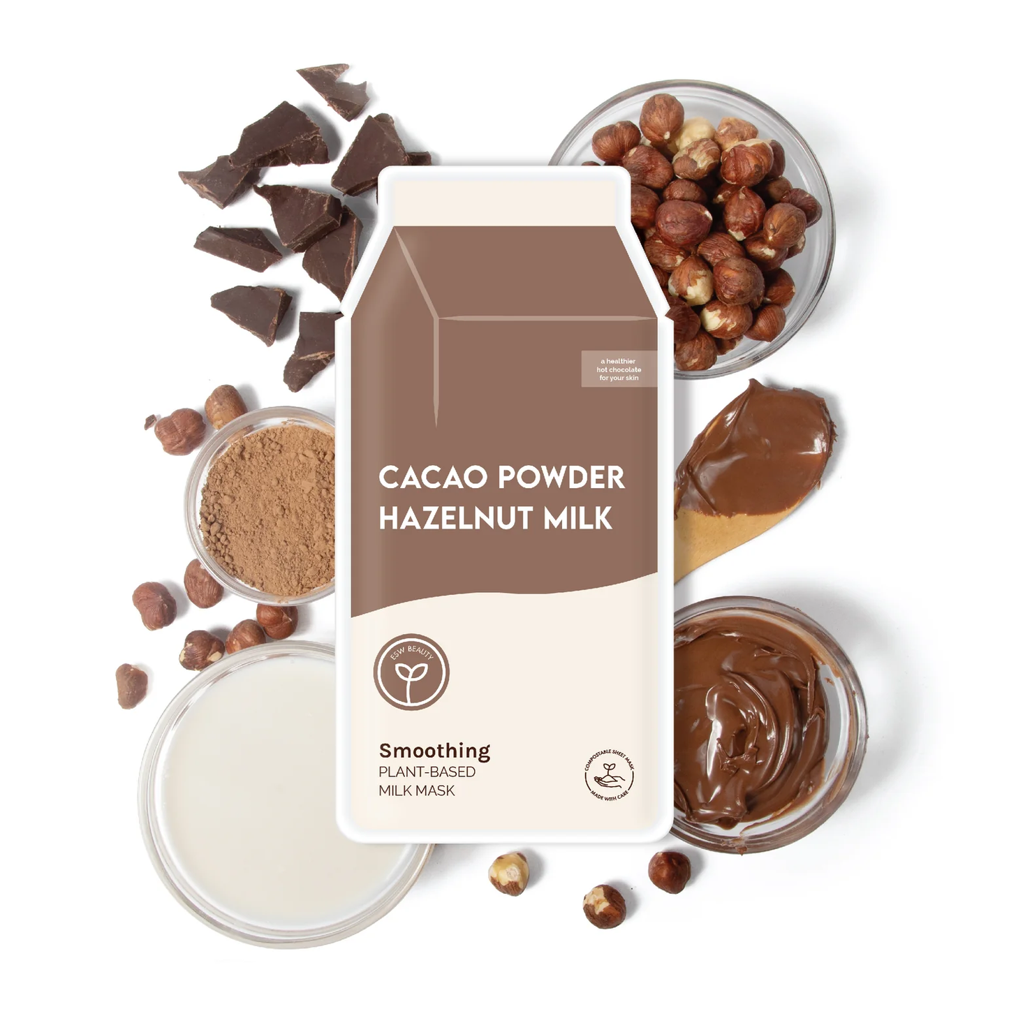 ESW CACAO POWDER HAZELNUT MILK SMOOTHING PLANT-BASED MILK MASK